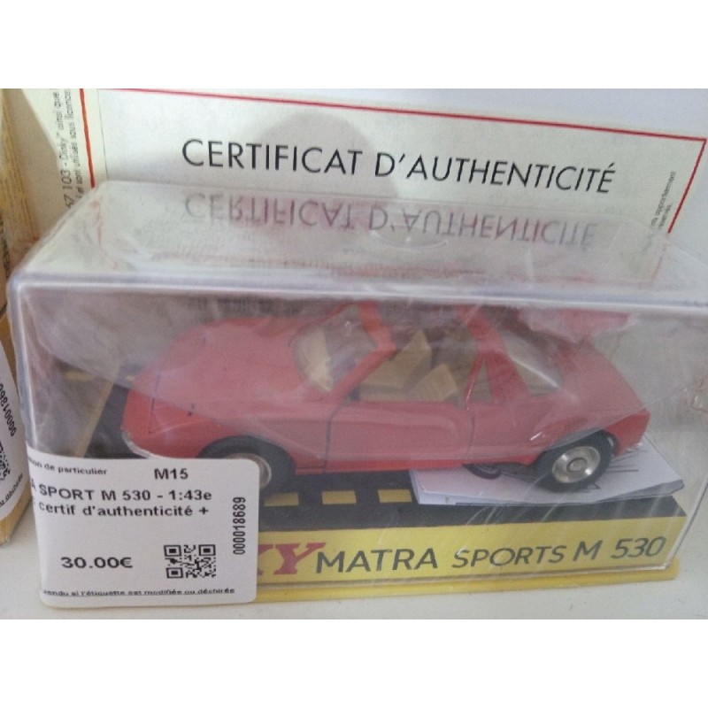 MATRA SPORT M 530 - 1:43e - avec certif d'authenticité + fascicule