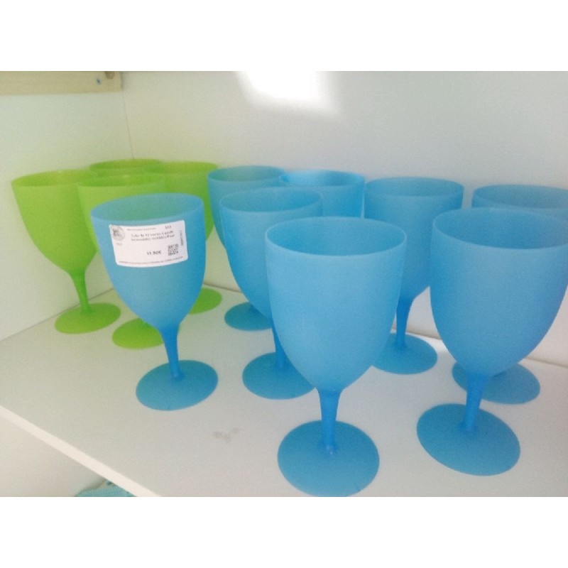 Lots de 12 verres à pieds incassables vert/bleu Pour extérieur 