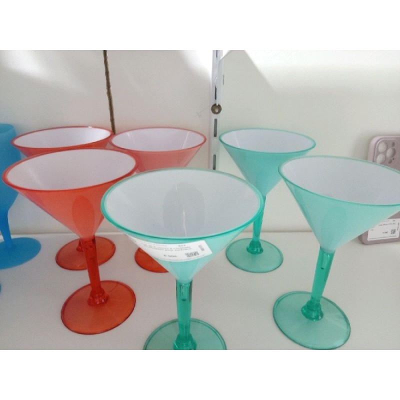 Lot de 6 verres à cocktails incassables pour extérieur vert/bleu et Rose/rouge 