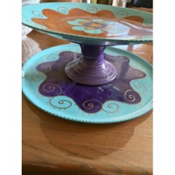 Lot plat/coupelle en porcelaine peint à la main Soizick